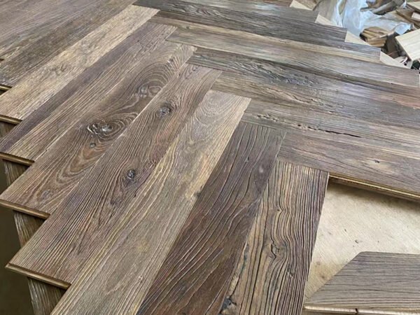 Reclaimed Elm Engineered Flooring-Herringbone Pattern