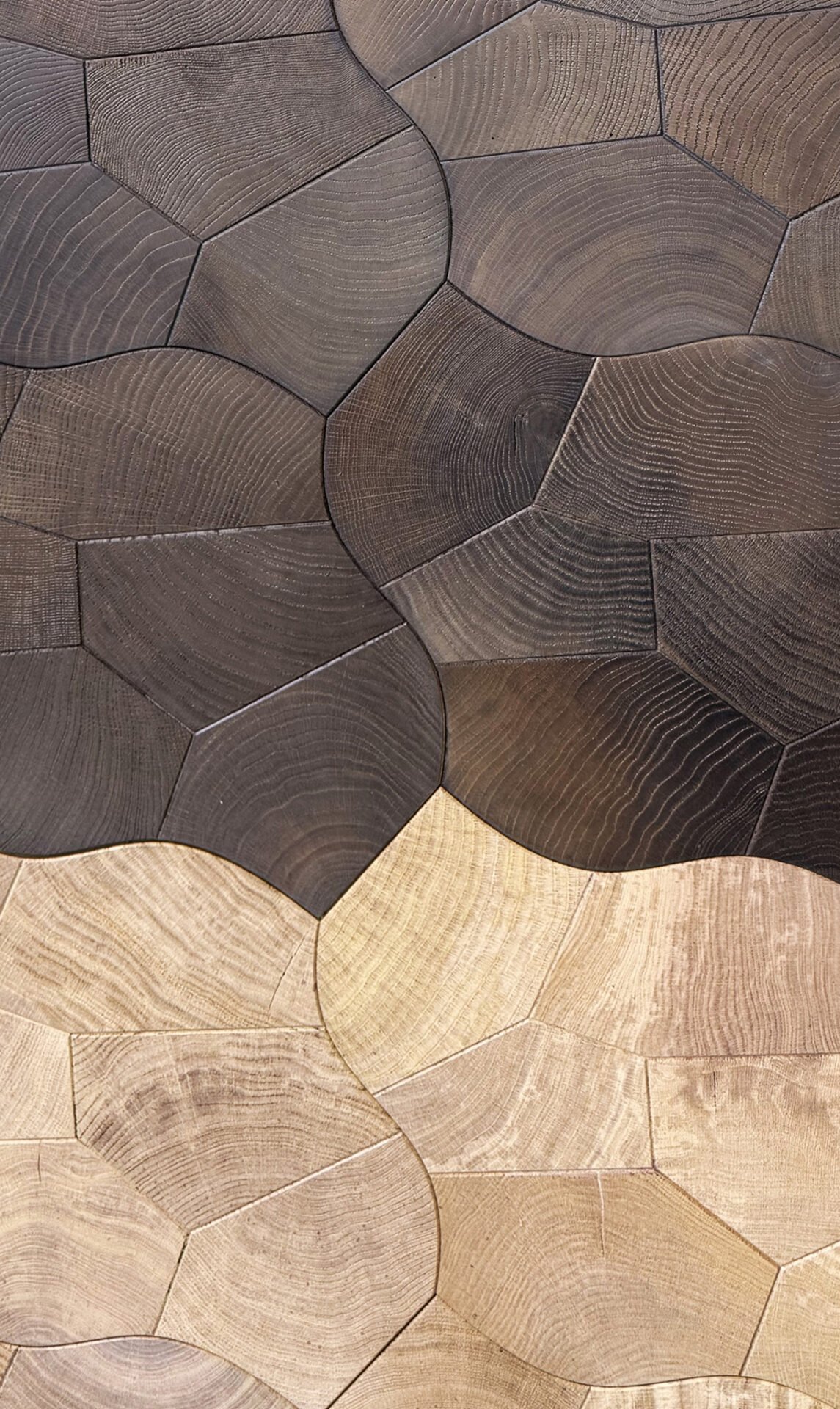 Sculpted block end grain flooring with strong end grain contrast for premium architectural projects