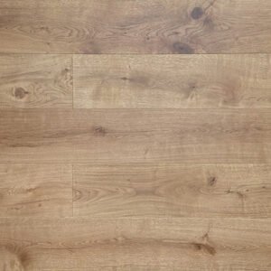 Auburn engineered hardwood flooring showing warm brown oak tones, prominent knots, and natural grain variation